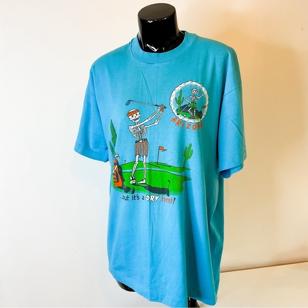 Vintage Arizona Golf T Shirt Blue Skeleton Dry Heat Medium
